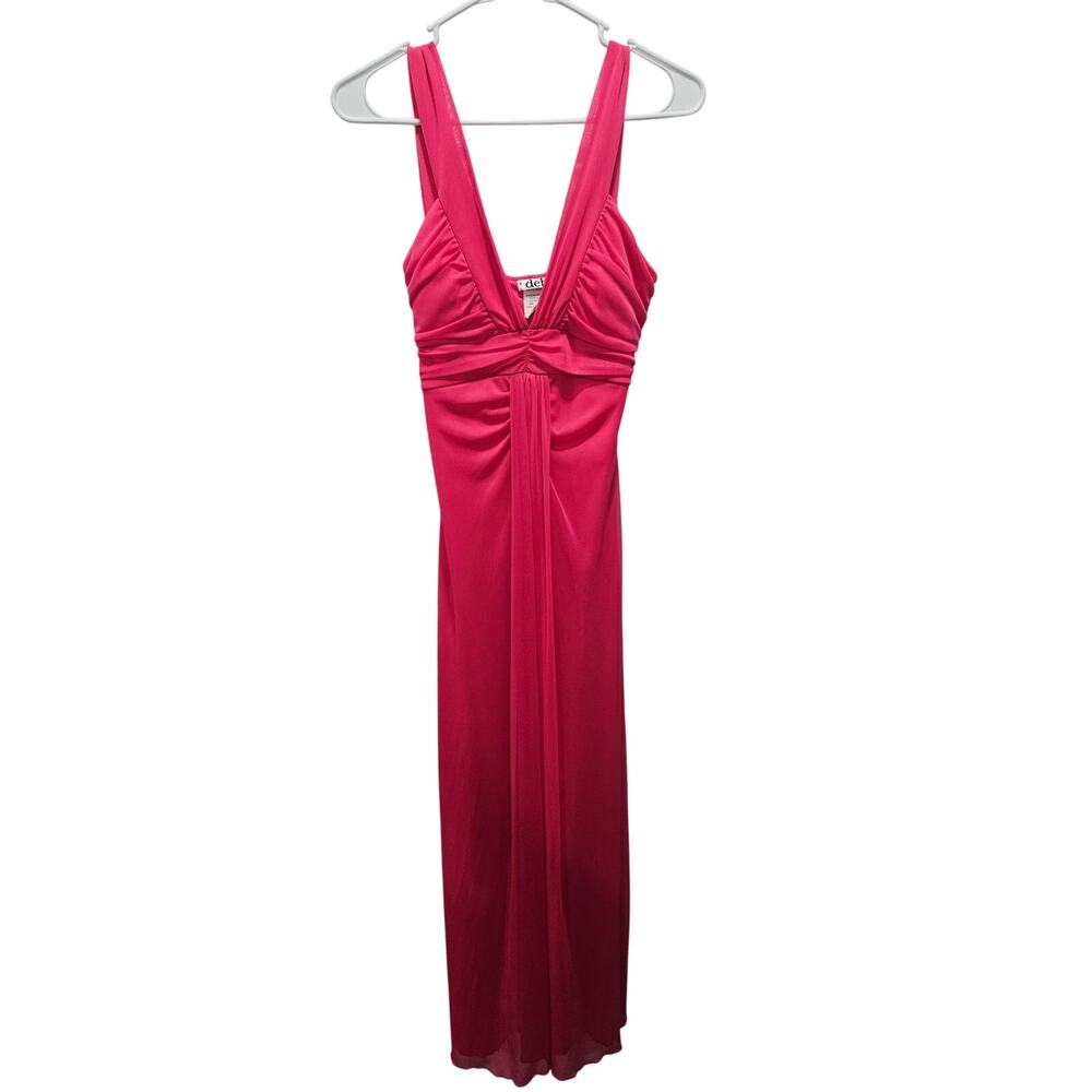 Vintage y2k Deb Pink Maxi Dress Gown Ruched Waist Babydoll Size M Batbie